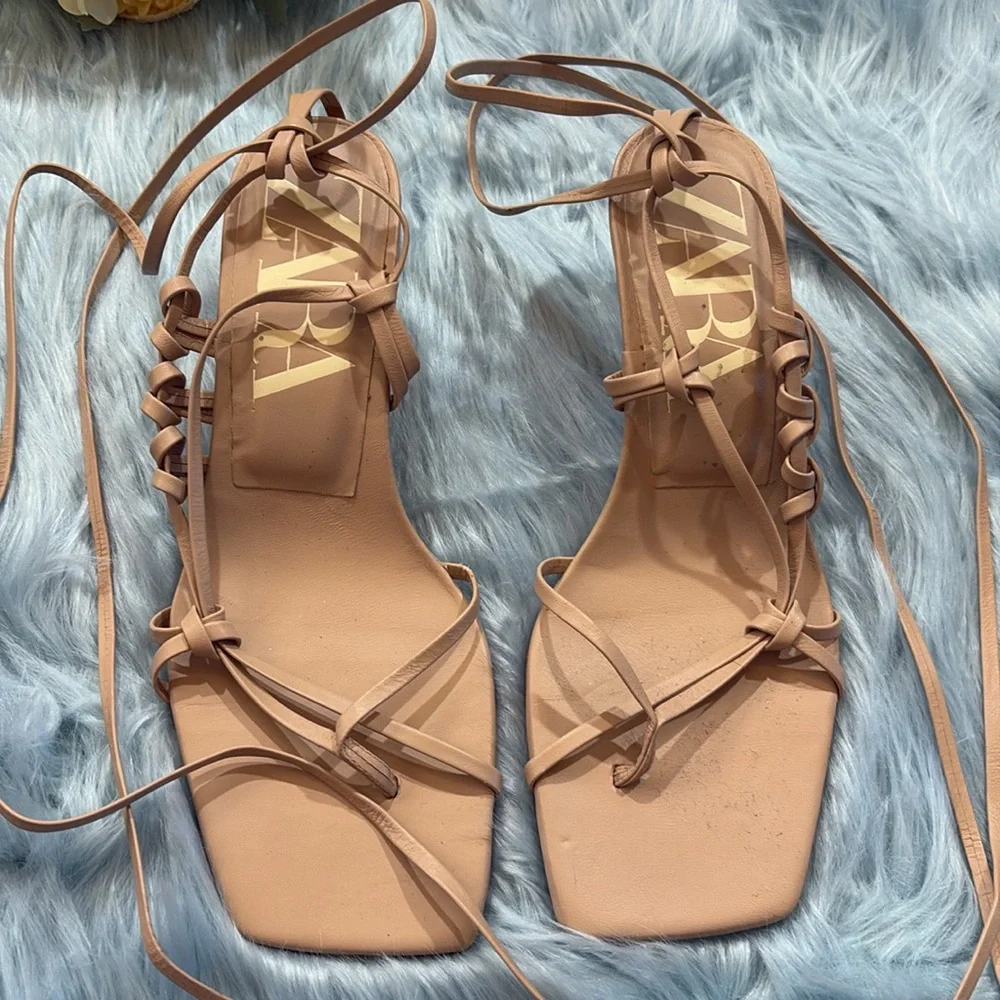 Zara Beige Strappy Heel Sandals sz 38 - Picture 2 of 6